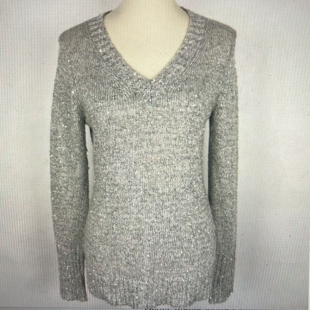 Banana Republic Silver Sequin Sparkle via-neck sweater Size M